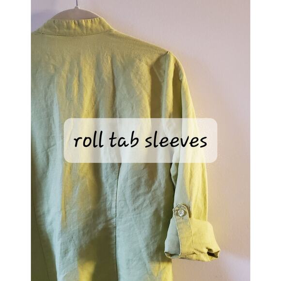 Tweeds Women’s Medium Light Green Button Front Shirt 100% Linen Embroidered - Picture 3 of 12